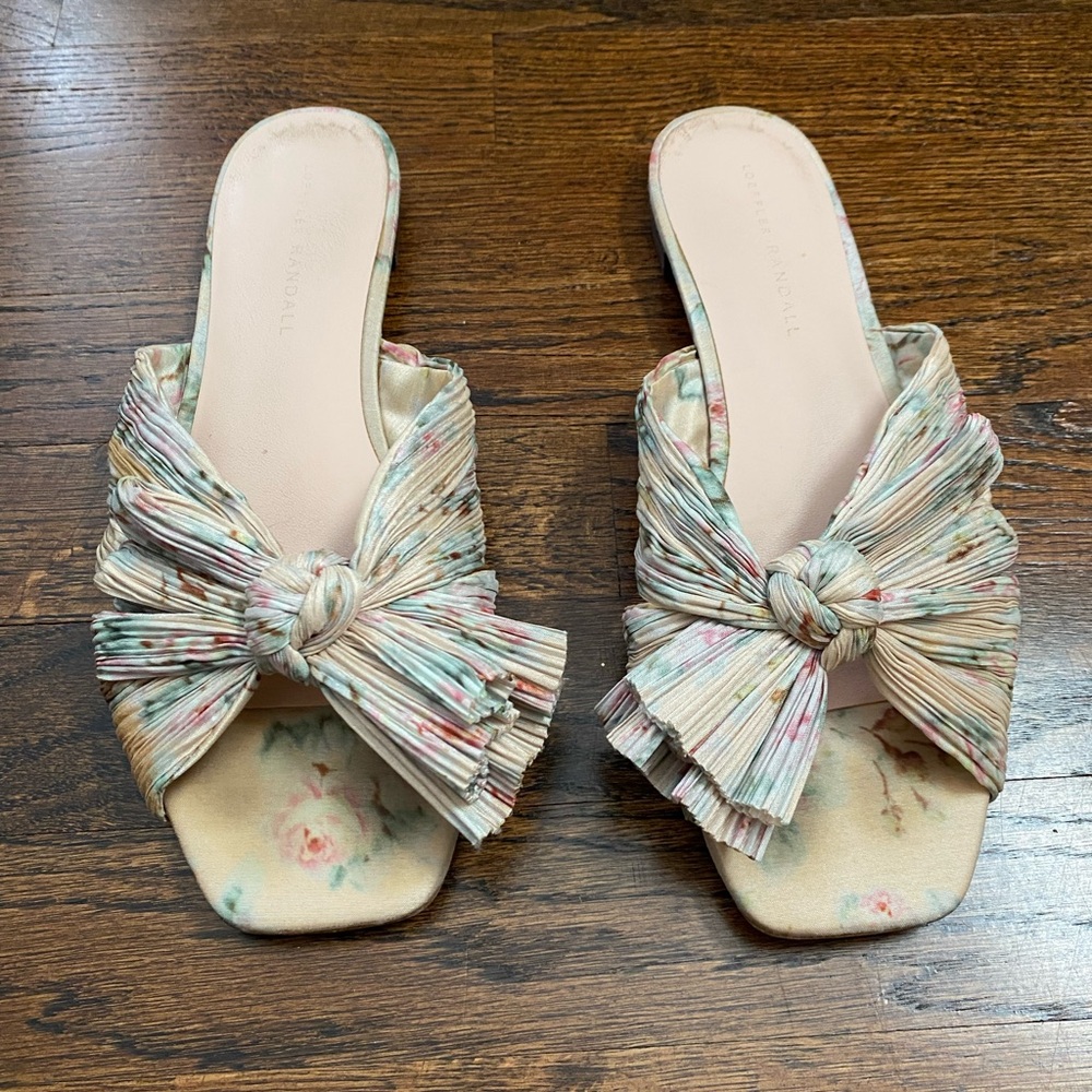Loeffler Randall- Floral Bow Slide Sandals Pastel Multi women size 9 USED no box